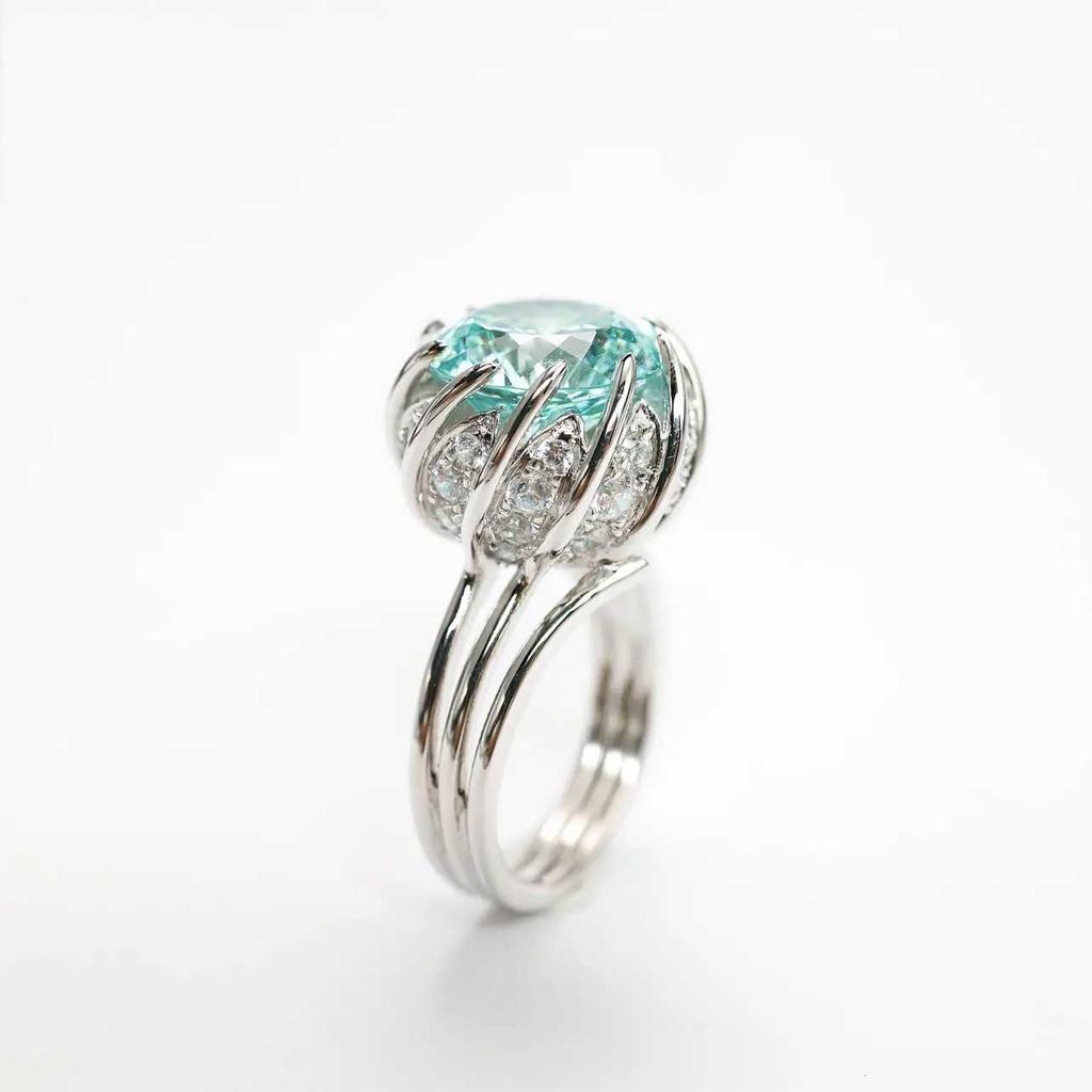 Simulation Paraiba Blue-Green Diamond Ring Pt950 Eight Hearts And Eight Arrows High Carbon Diamond Colored Treasure Open Ring