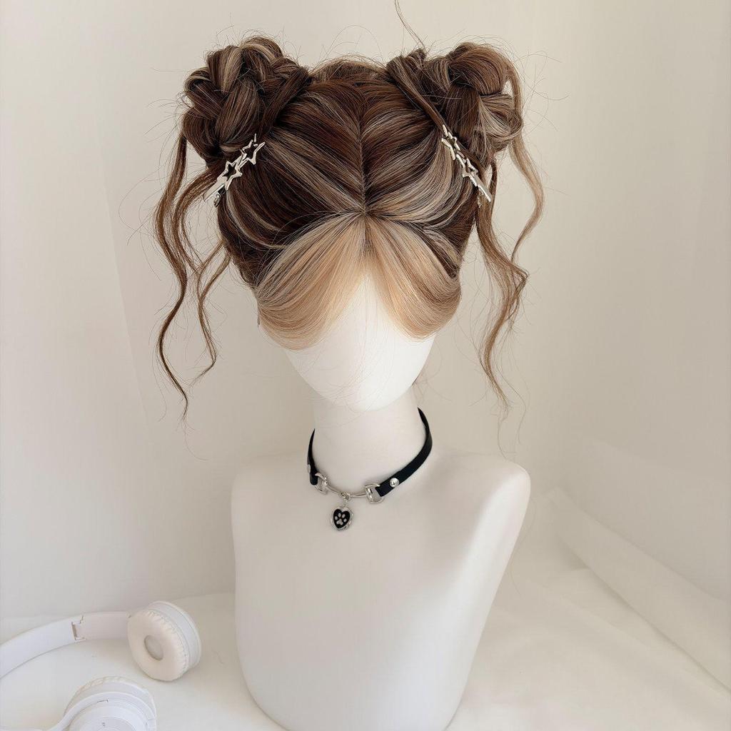 Asian-Style Long Curly Full Head Wig with Highlights for Women