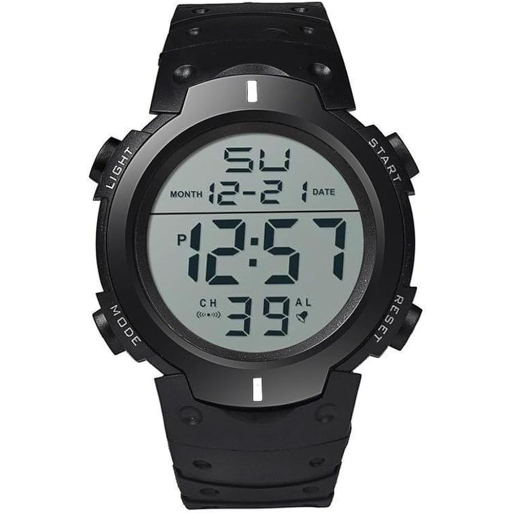 Men s Digital Waterproof Sports Watch Multi-Function Stopwatch Alarm Slim Design White