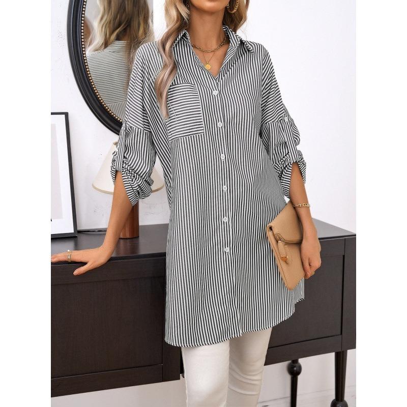 Ladies' Spring New Striped Shirt Dress