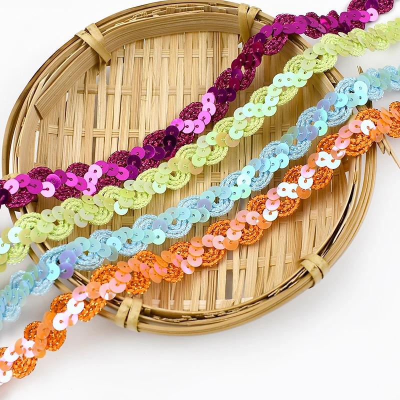 2/5/10M Meetee 15mm Paljettspets Flätat Band Band Kant Sy Kläder Scenklänning Bröllopstejp Dekor Spetsar Tyg Tillbehör