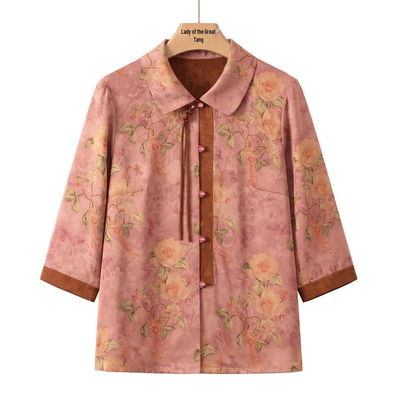 Yuzhaolin Women s New Chinese Style Floral Print Shirt 3XL
