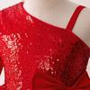 Girls Sequin Princess Dress Red Kids Performance Host Violin Piano