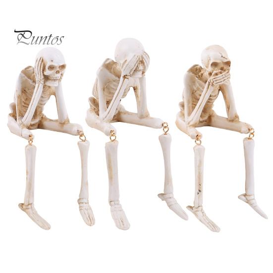 Scary Halloween Atmosphere Props Skeleton Statue, See Speak Hear No Evil Figurines, Unique Statue Collectible Skull Decoration for Indoor Mantel Table