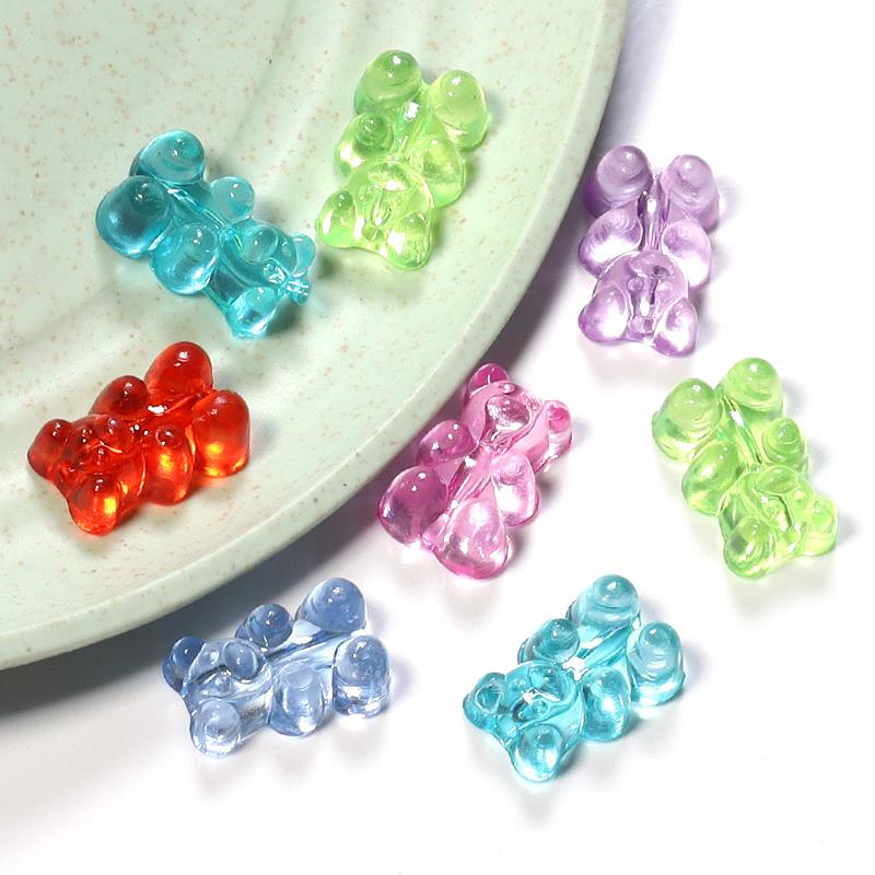 50pcs/Lot Colorful Acrylic Gummy Bear Pendant Cartoon Colorful Animal Necklace For DIY Women&Girl Fashion Daily Jewelry Gifts