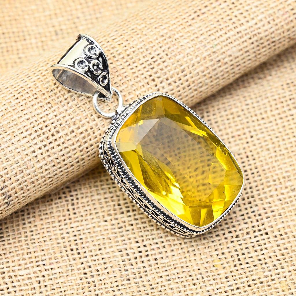 Attraktiv Citrin Ädelsten Handgjord 925 Sterlingsilver Smycke Härligt Hänge Gåva Till Hennes