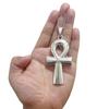 Retro Sliver Color Ancient Egyptian Symbol of Life Ankh Cross 80x42mm Large Pendant Necklace for Women Men Halloween Jewelry