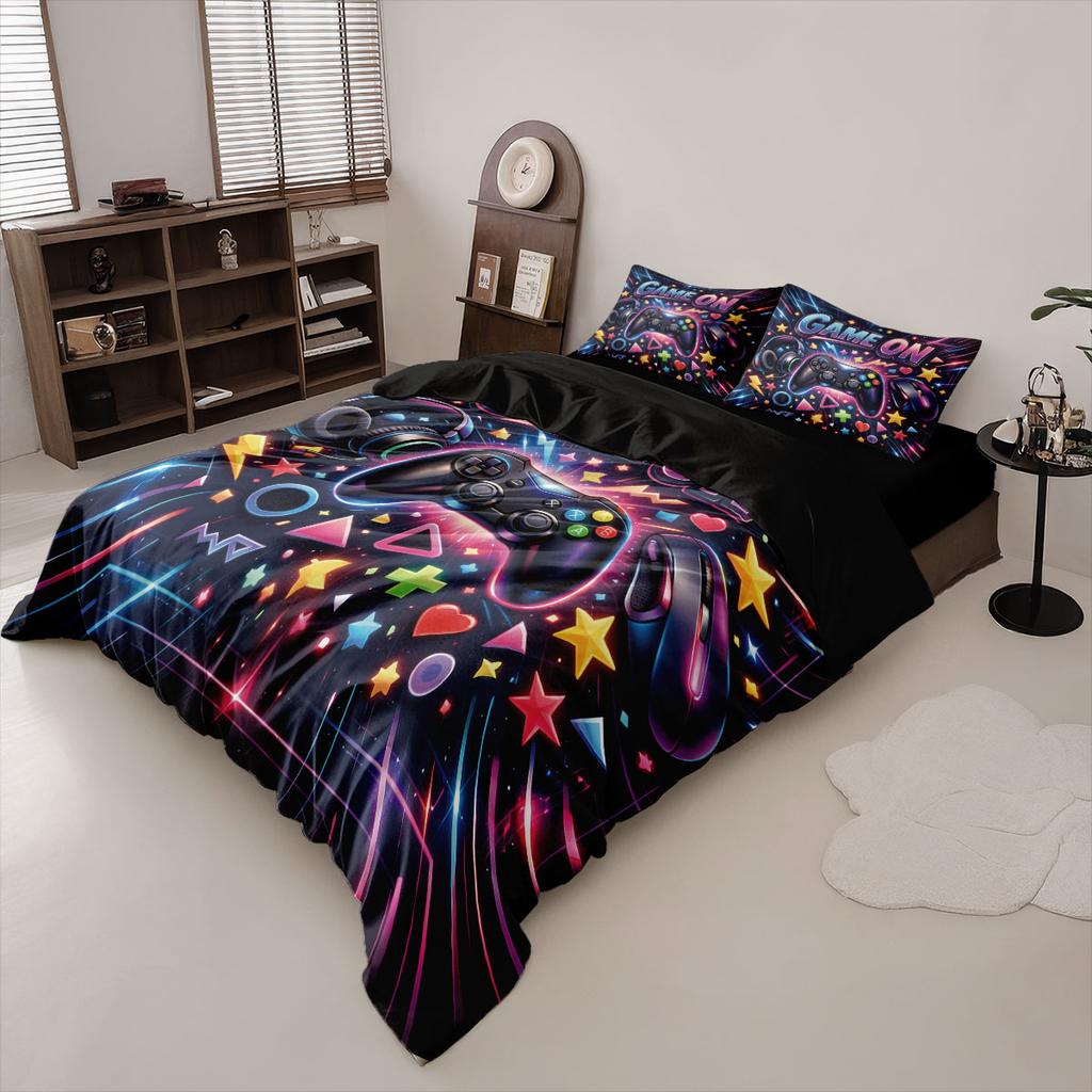 3pcs Cartoon Game Controller Print Coreless Duvet Cover Set Multi Size Comfortable Bedroom Bedding Decoration Machine Washable