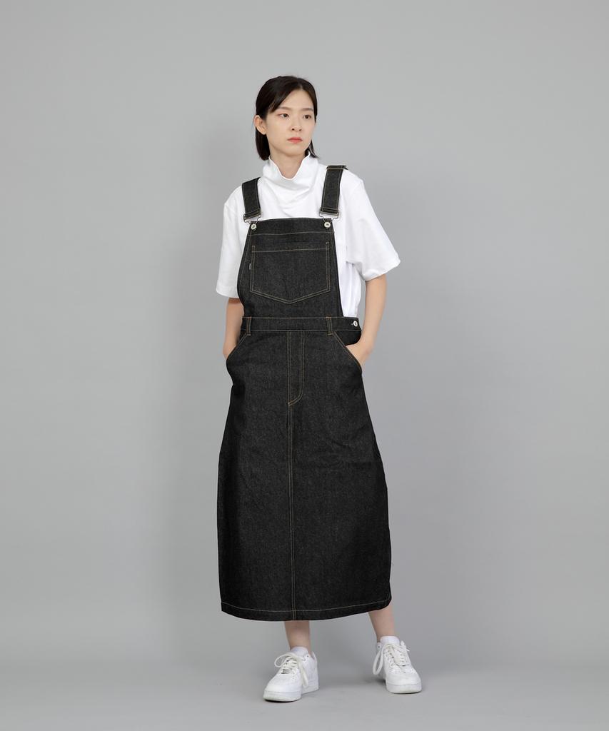 Seinteukeulu Wide Dome Overalls Skirt Wds-611 Black Denim Brs
