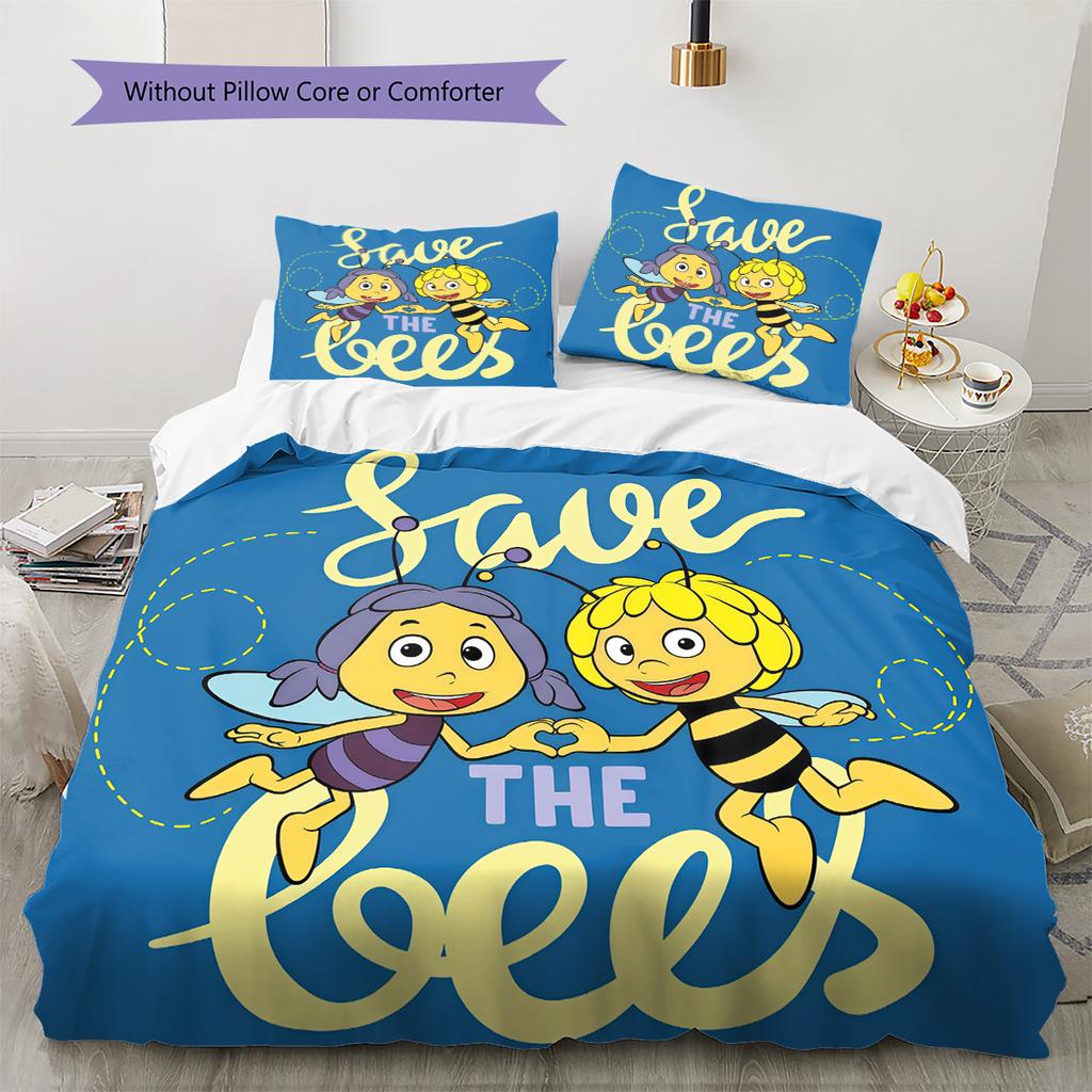 Maya the Bee Pattern Bedding Quilt Set Home Decoration Gift (1 * Duvet Cover + 2 * Pillowcase Without Core)