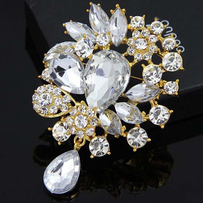 Luxurious Large Glass Crystal Pendant Brooch Lapel Pin Corsage Jewelry In Stock