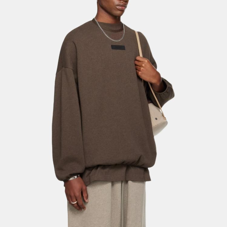 Fear of God Essentials Col rond Gris chiné Bois Hommes Hauts Marron 192SU244682F
