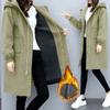 Trench Coats Women Autumn Winter Hooded Drawstring Pocket Zipper Long Outwear Plus Size Elegant Ladies Thicken Windbreaker Coats