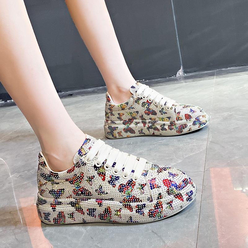 

Fashion crystal diamond full diamond platform women s shoes versatile women s low-top shoelaces casual trendy diamond shoes 35 білий