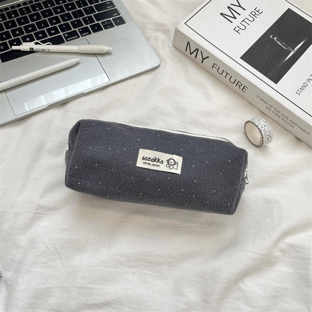 Woolen Korean-style Polka Dot Pen Case  Ins Stationery  Large Capacity  High Appearance Level Small Student Miscellaneous Storage Bag