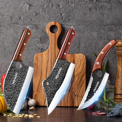 Set de Cuțite de Măcelărie cu Lamă din Oțel cu Carbon Ridicat Forjate Manual cu Mâner Ergonomic din Lemn Set de Cuțite de Bucătărie