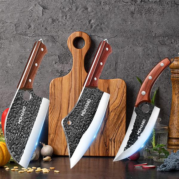 Set de Cuțite de Măcelărie cu Lamă din Oțel cu Carbon Ridicat Forjate Manual cu Mâner Ergonomic din Lemn Set de Cuțite de Bucătărie