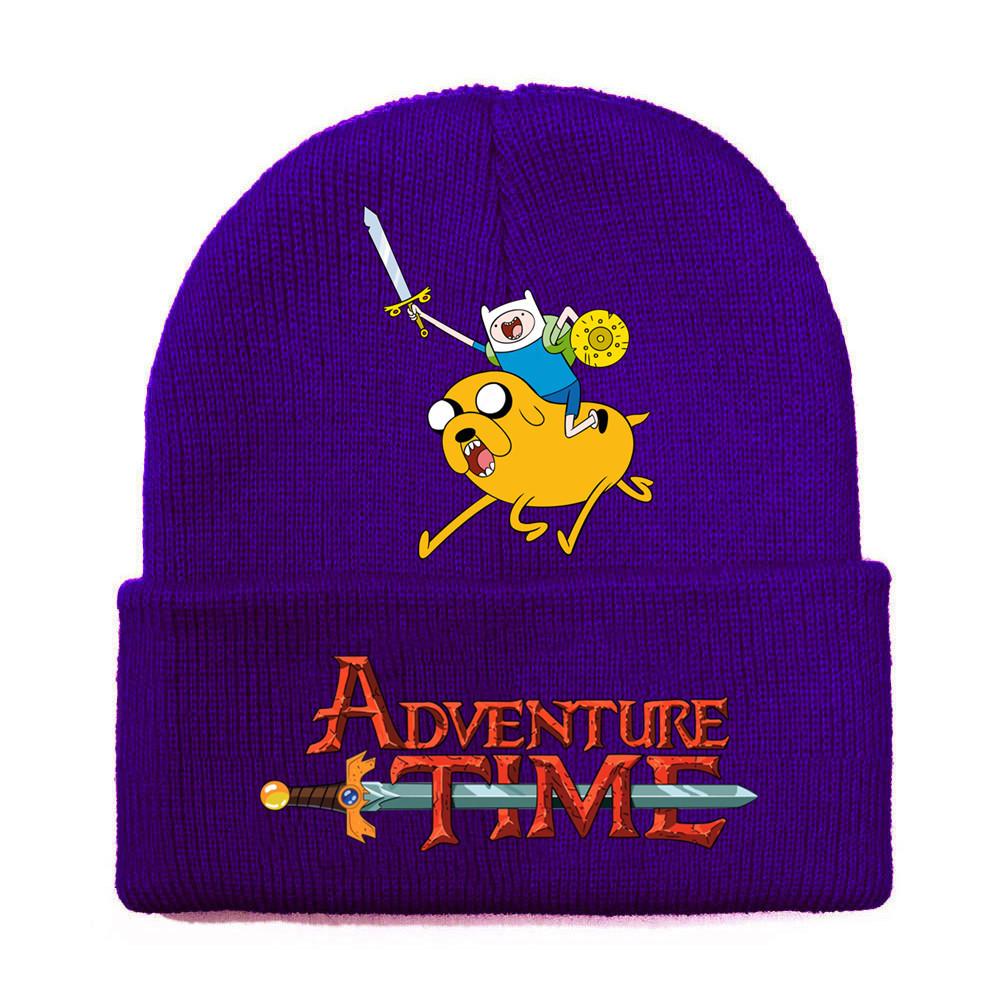 Adventure Time Cartoon Print Acrylic Knit Hat Winter Warm Unisex Beanie For Adults Teens