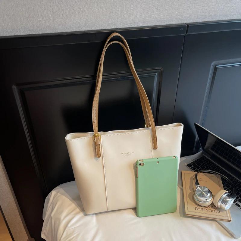 New Large Capacity Solid Color PU Shoulder Bags for Women 2026 Hot Sale Simple Casual Versatile Personality Super Cool Tote Bags