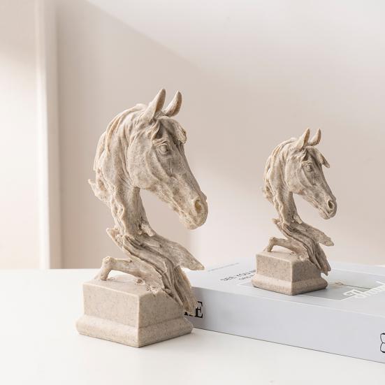 Vintage Style Horse Head Statue Collectible Resin Figurine Rustic Animal Bust Sculpture for Home Office Desk Decor