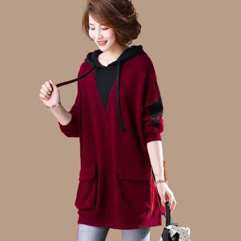 Korean Style Women's Plus Size Hooded Sweatshirt - Long Sleeve, Mid-Length, for Autumn 2021