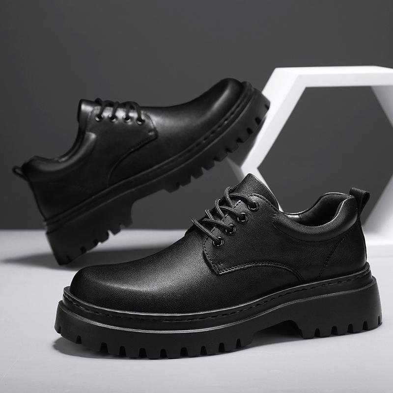 Fashion Black thick soled men's leather shoes Retro minimalist versatile design style Office Fashion Party Adult classic luxury shoes