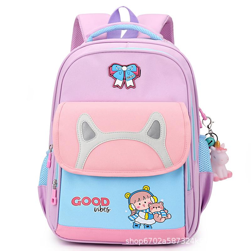 School bag for primary school students, new high-value backpack for girls, large-capacity spine protection and water-proof children's backpack