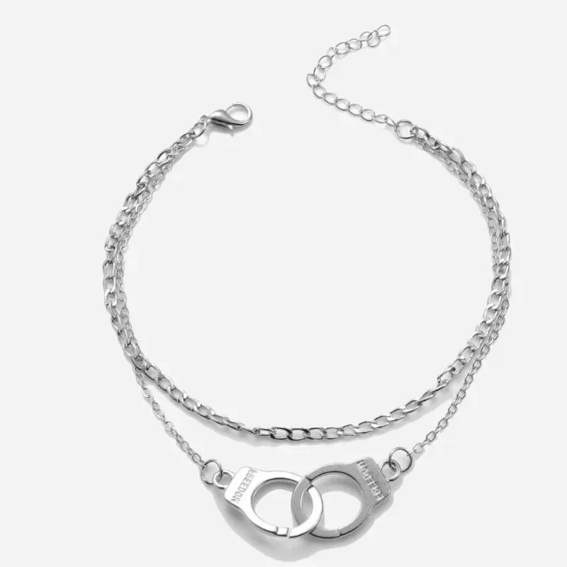 Personality Design Lover Anklet Double Layer Foot Chain Handcuffs Ankle Bracelet for Women 2023 New Trendy Couple Jewelry Gift
