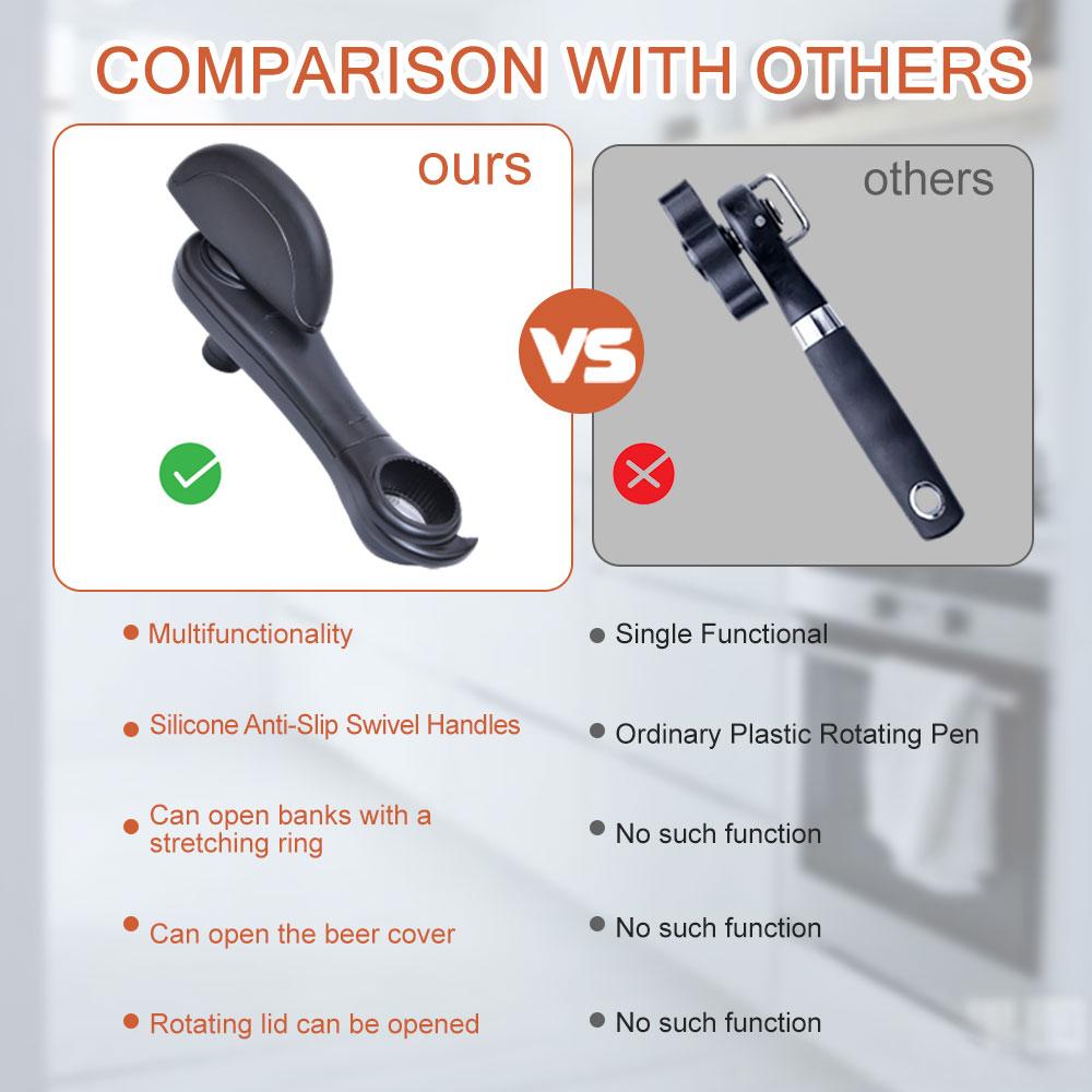Stainless Steel Multi-Function Can Opener & Bottle Opener Easy-Grip Manual Jar Opener for Kitchen, Durable & Safe Household