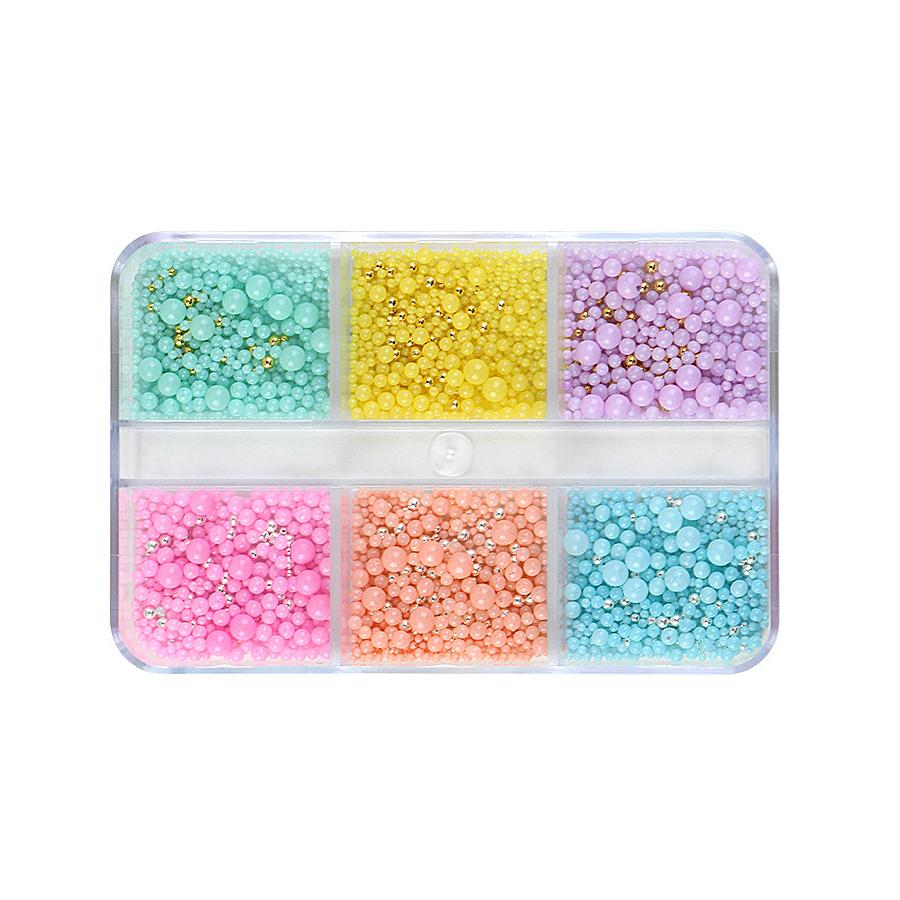 

6 Grid Macaron Bubble Beads Nail Art Decoration, змішані 3D цукеркові кольори Nail Caviar Beads Манікюрні аксесуари