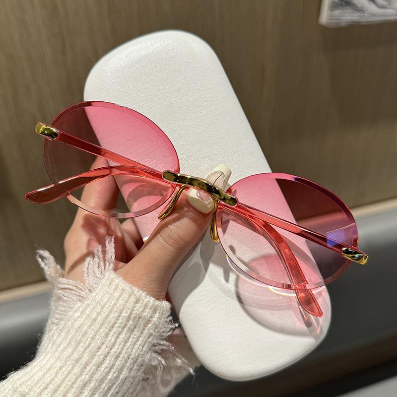 Non-polarizd Rimless Oval Women Sunglasses Vintage Punk Sun Glasses Trendy Frameless Shades