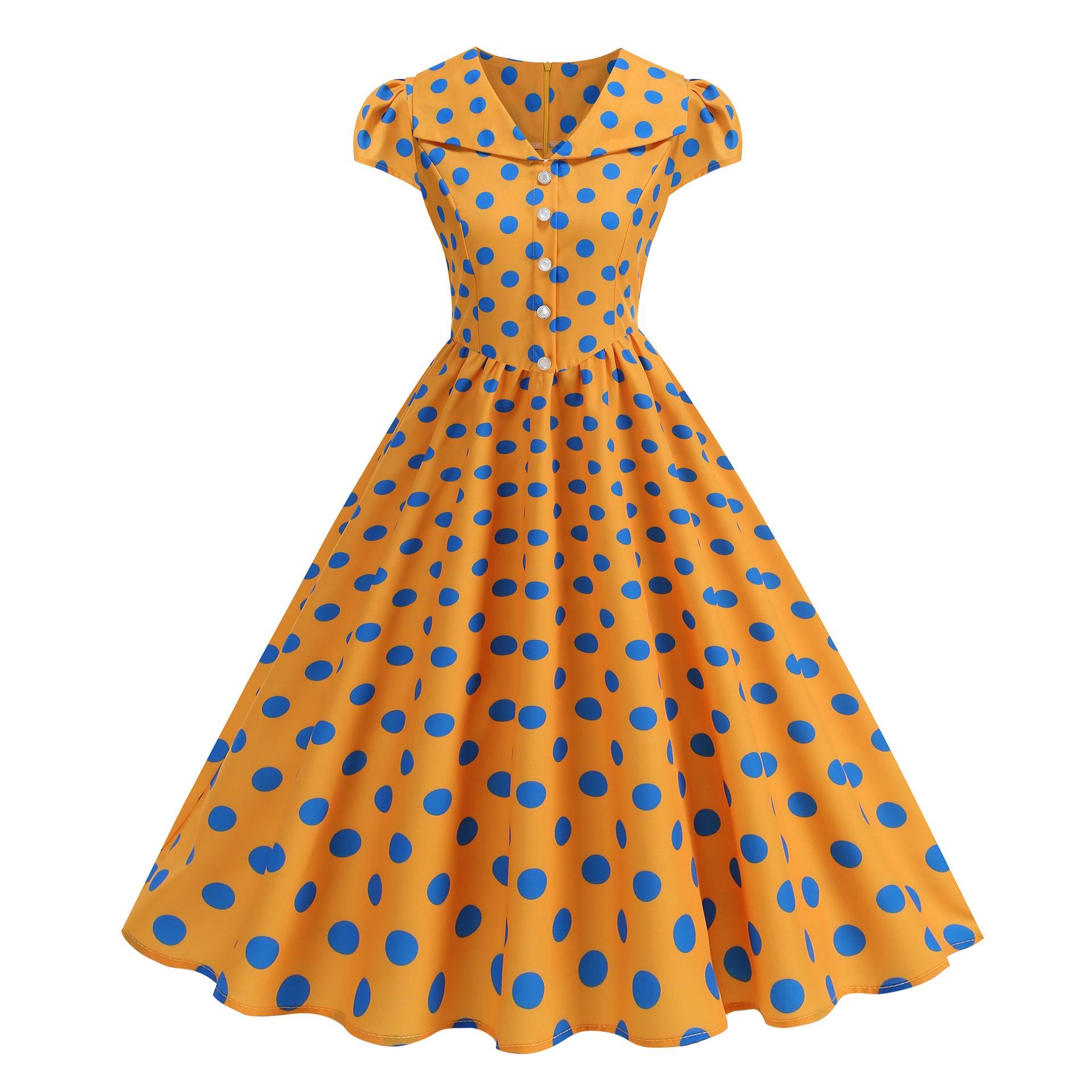Women s Fashionable Casual Retro Polka Dot Hepburn-style Dress For Summer L