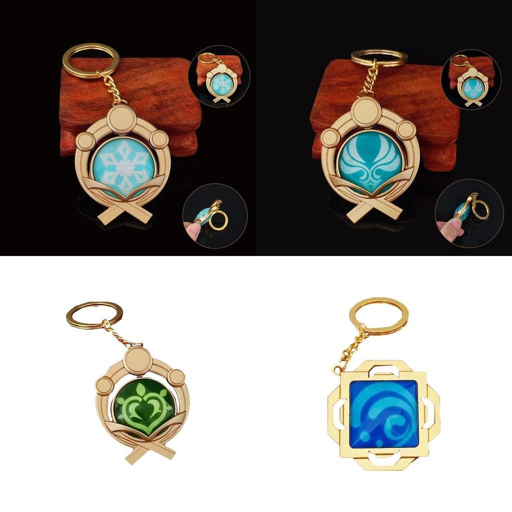 Genshin Impact Seven Elements Keychain Featuring Geo Anemo Electro Dendro Hydro Pyro Cryo Design