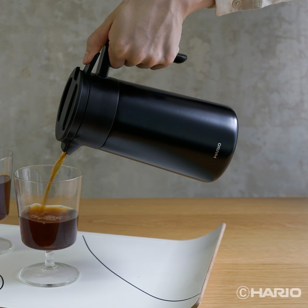 HARIO Insulated Pot, Ceramic Coated, Vacuum-Insulated, Double-Layer, Keeps Freshly Brewed Coffee Tasty, 600ml Capacity, Black, Gift Wrapping
