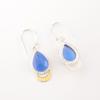 Dark Blue Cat's Eye Gemstone 925 Sterling Silver Jewelry Handmade Earrings 1.5" EE-162-37