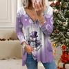 Women Autumn Christmas Printed Long Sleeve T-Shirts  Loose V-Neck Plus Size Tee Shirt Tops Comfy Blouse