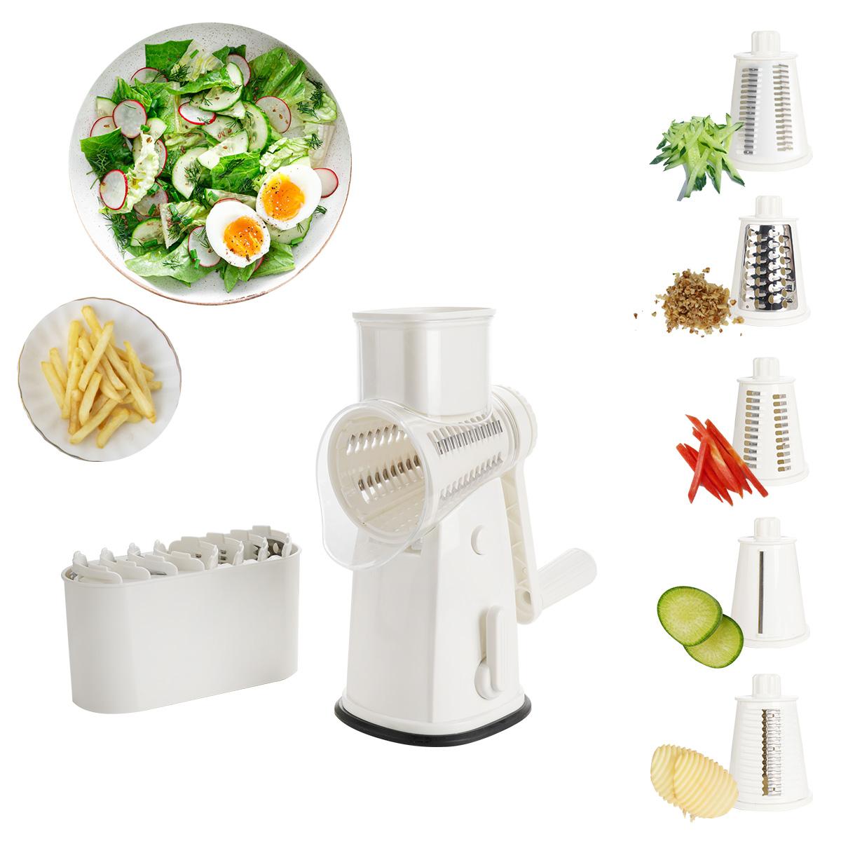 Rotary Vegetable Cheese Grater with 5 Blades Hand Crank Food Slicer Shredder for Potato Cucumber Carrot Cheese Nuts белый