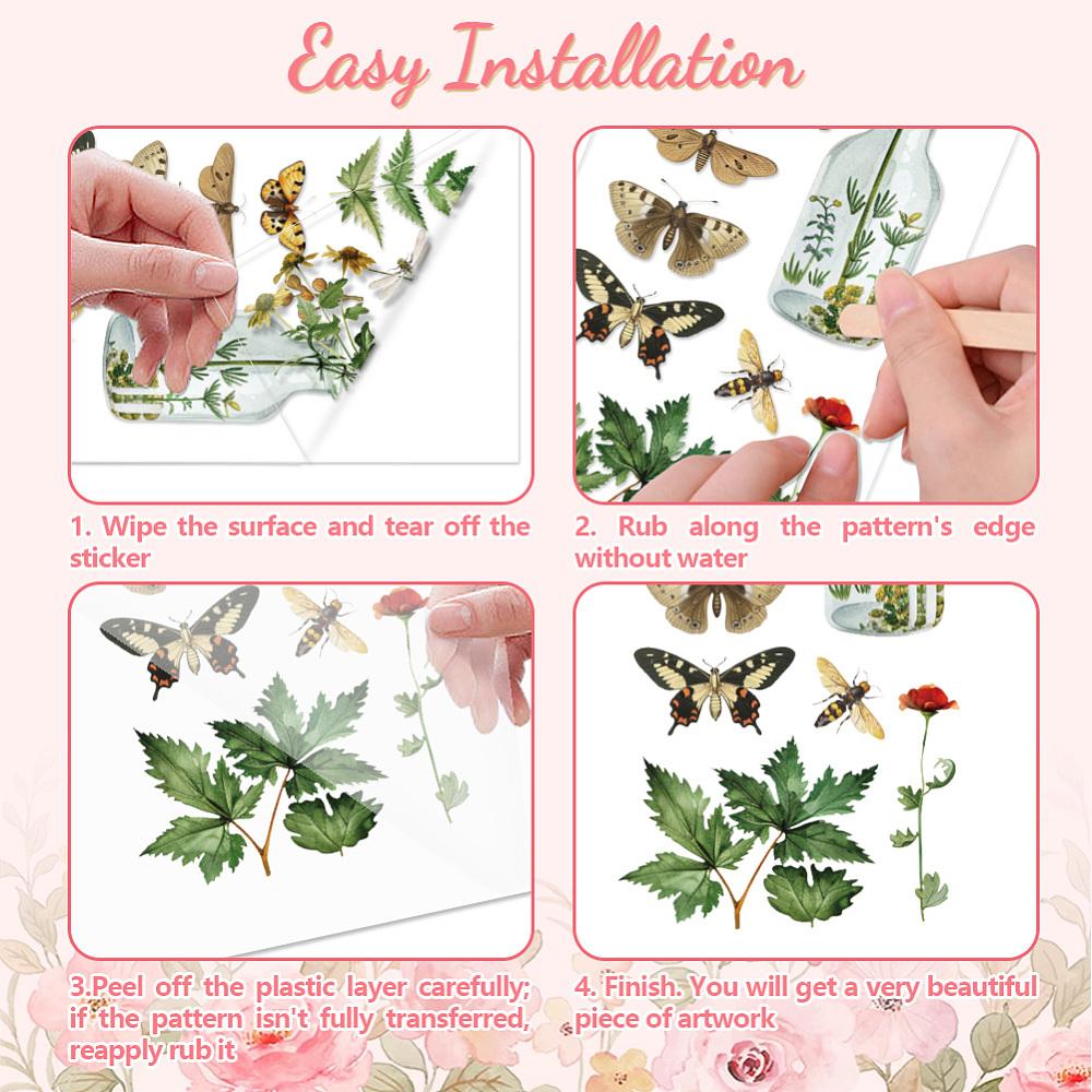 3 Sheets 3 Styles PVC Waterproof Decorative Stickers Self Adhesive Decals for Furniture Decoration Insects 300x150mm 1 sheet/style