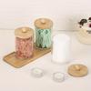 10 Oz Qtip Holder with Vanity Tray, 3 Pack Cotton Swab/Ball/Pad Dispenser Apothecary Jar, Clear Bathroom Containers Dispenser Fo