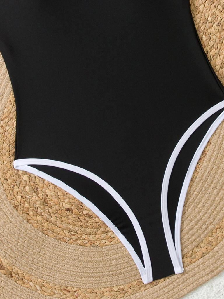 Color Blocked One-piece Black  Contrasting Swimsuit Women's One-piece Swimsuit