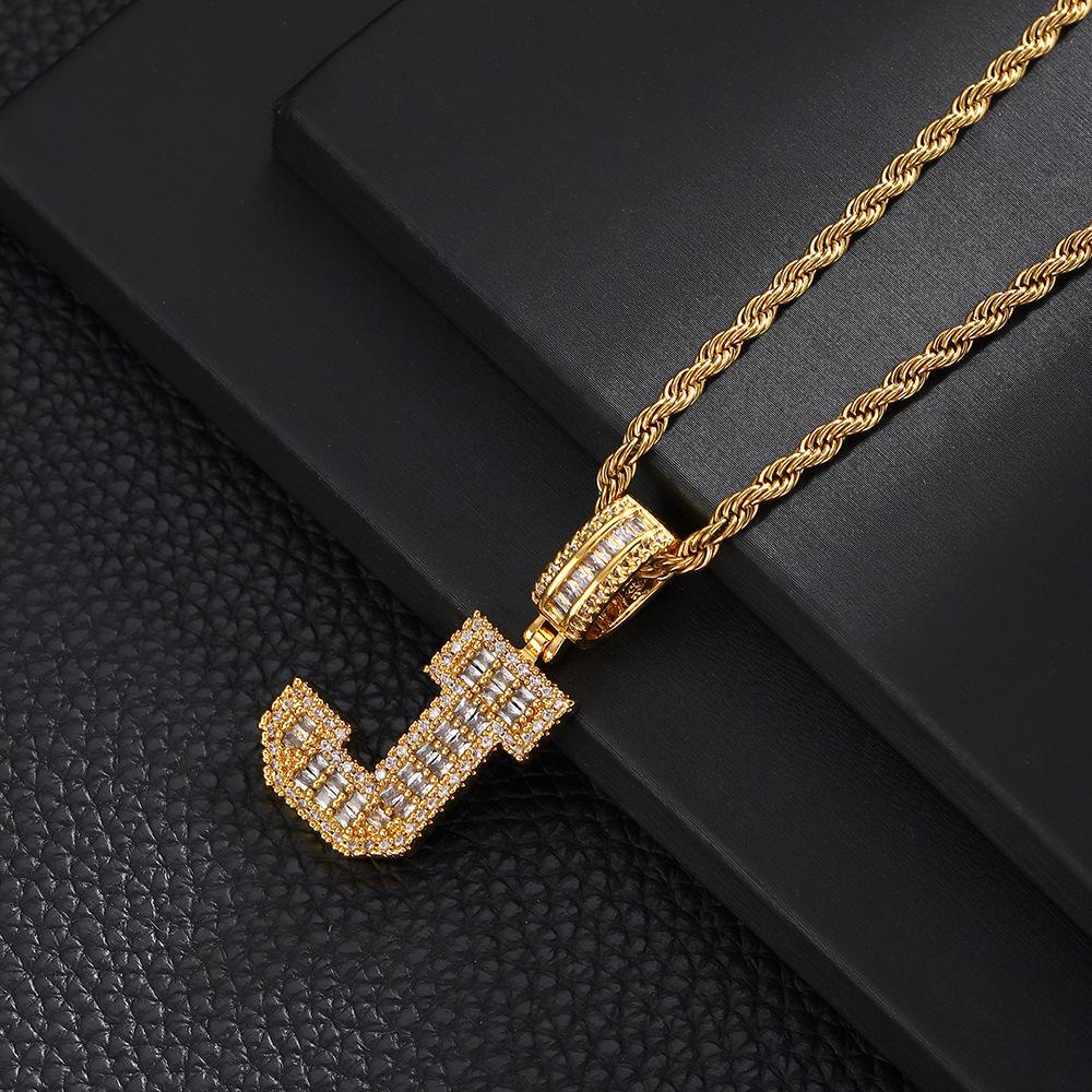 26 English Letters Pendant Necklace Copper Inlaid Zircon Versatile Jewelry Necklace