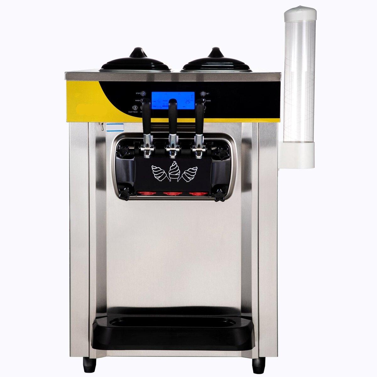 Machine à Glace Professionnelle, Rendement 22-30L/H, Machine à Glace Molle sur Comptoir 2200W avec 2x6L Bac 2L Cylindre Panneau LCD Alarme Manque de Pâte, Surgelé
