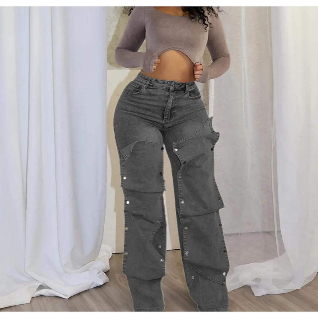 STREETRICH Fashion Detachable Buckle Irregular Jeans For Women High Waist Denim Pants Female Trendy