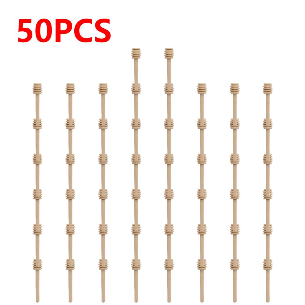 1-50PCS Dessert Spoon Honey Stir Bar Honey Spoon Mixing Handle Jar Spoon Wooden Honey Spoon Coffee Tea Tableware Utensils