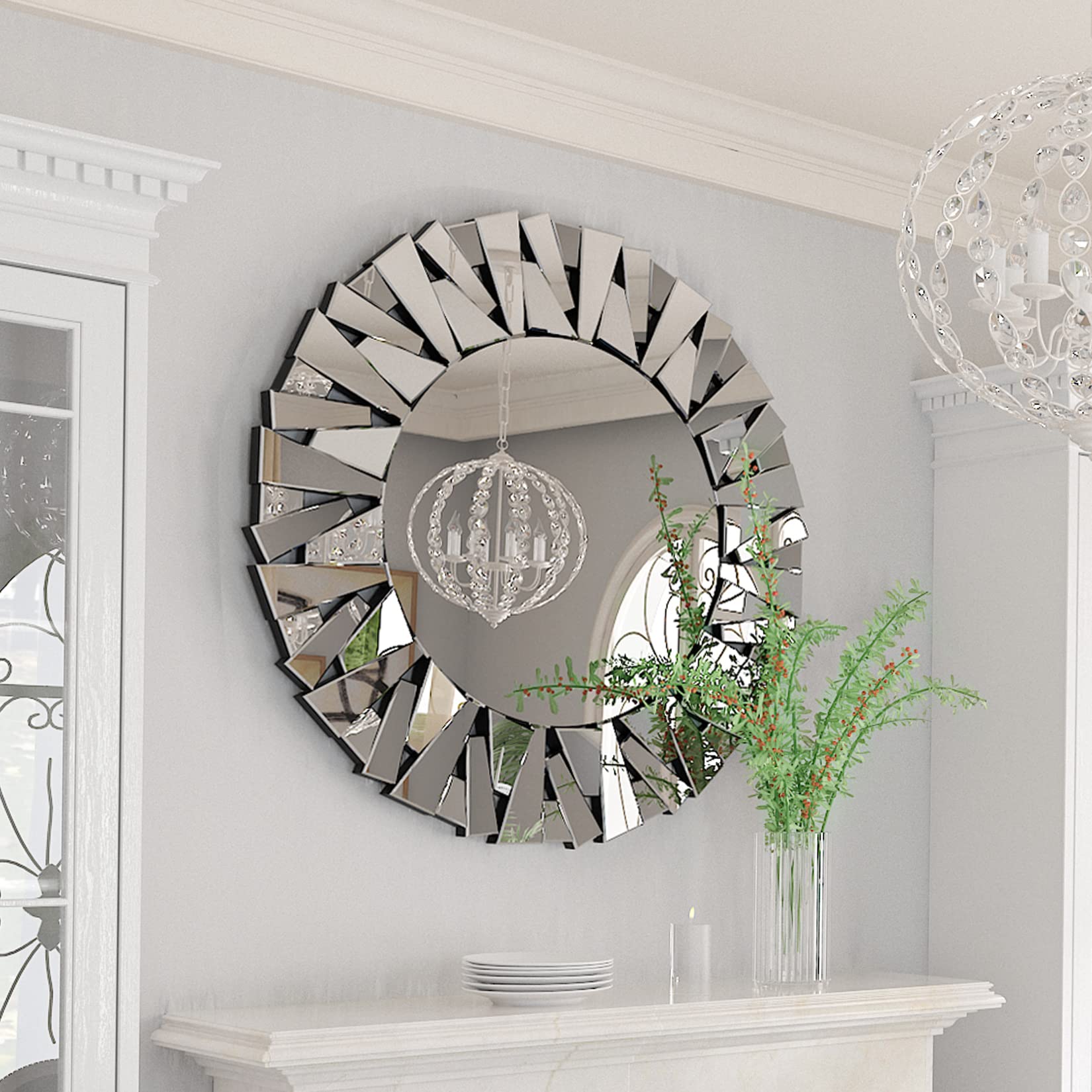 

Artloge Wall Hanging Silver Wall Wall Interior Round Makeup Bathroom Bright Mirror, Mirror, Round, Stylish, Large, 80cm, Decor, Glitter, Luxury, Art, серебряный
