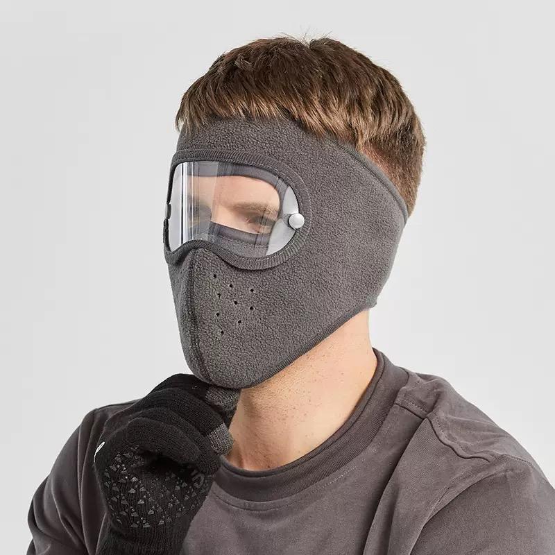 Winter Fleece Face Shield Cap With Goggles Anti-fog Windproof Warm Ski Cycling Mask Breathable Outdoors Sports Balaclava Unisex
