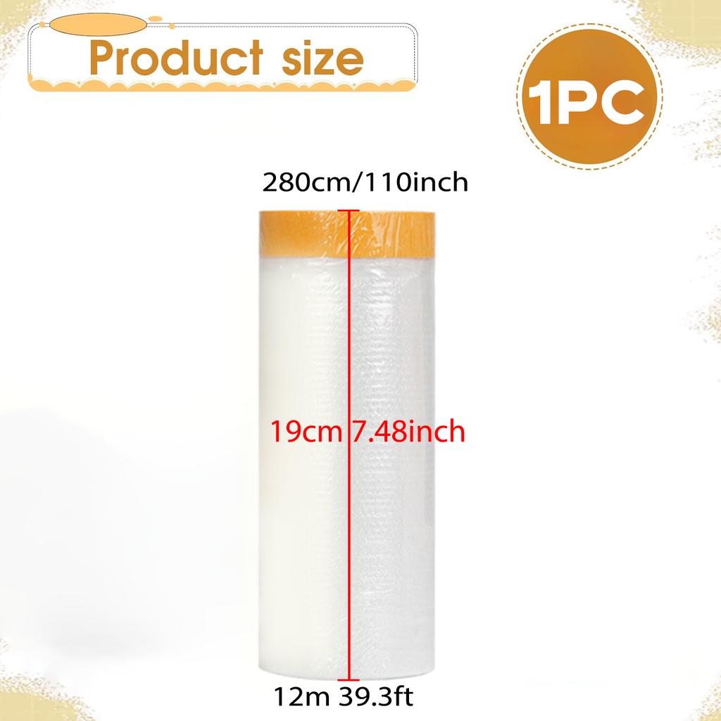 Protective Pre-Taped Masking Film, Dust-Proof Paint Cover for Car, Furniture, and Floor Protection