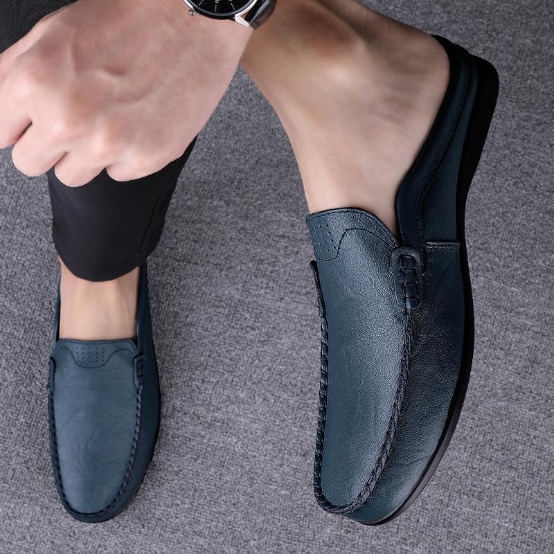 

Men s shoes 2025 summer new men s daily convenient wear with one pedal lazy shoes waterproof stepping heel casual leather shoes 45