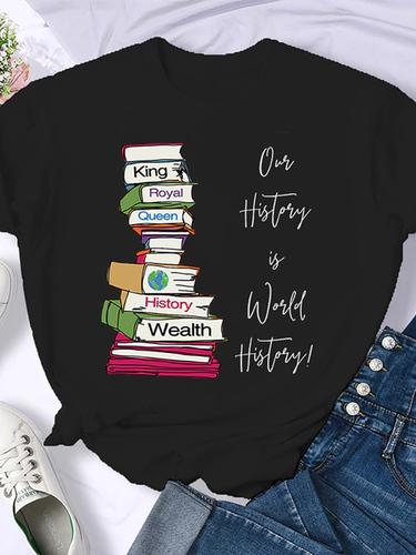 Woman Plus Size Round Neck Half Sleeve T-shirt Printed T-shirt Top New T Shirt Coffee Books Brown Books American Retro T-shirt 2XL