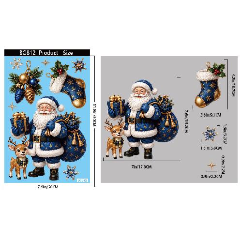 Nové vánoční party dekorace Kreativní zvonky, Sob, Santa Claus, Elektrostatické nálepky, Sněhové vločky, Sněhuláci, Skleněné nálepky